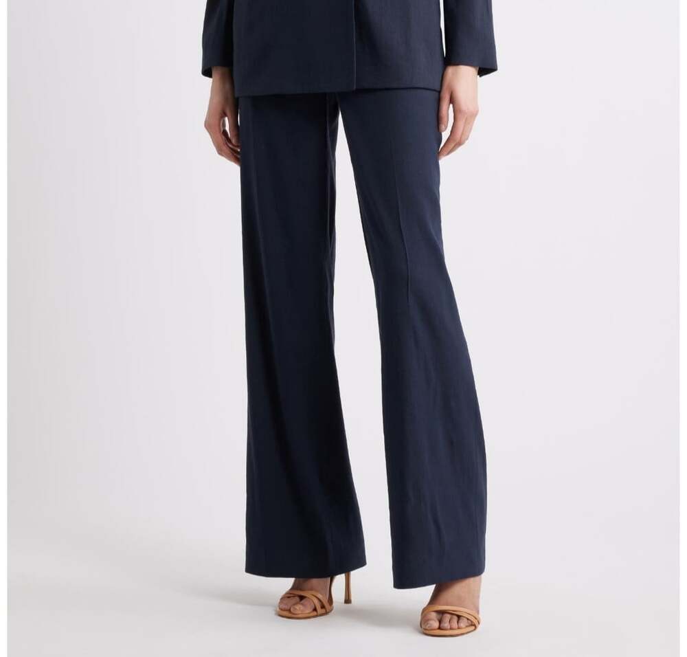Boss Performance Women's Size 18 Navy Linen Blend Flare Pants High Rise Stretchy